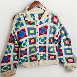 Handmade Crochet Granny Square Cardigan Jacket Vintage Style M.     Gg